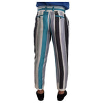 Dolce & Gabbana Blue Striped Silk Tapered Pants