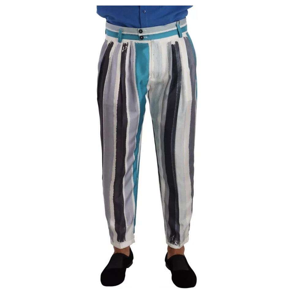 Dolce & Gabbana Multicolor Striped Silk Tapered Pants