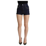 Dolce & Gabbana Dark Blue Embellished Denim Hot Pants Shorts