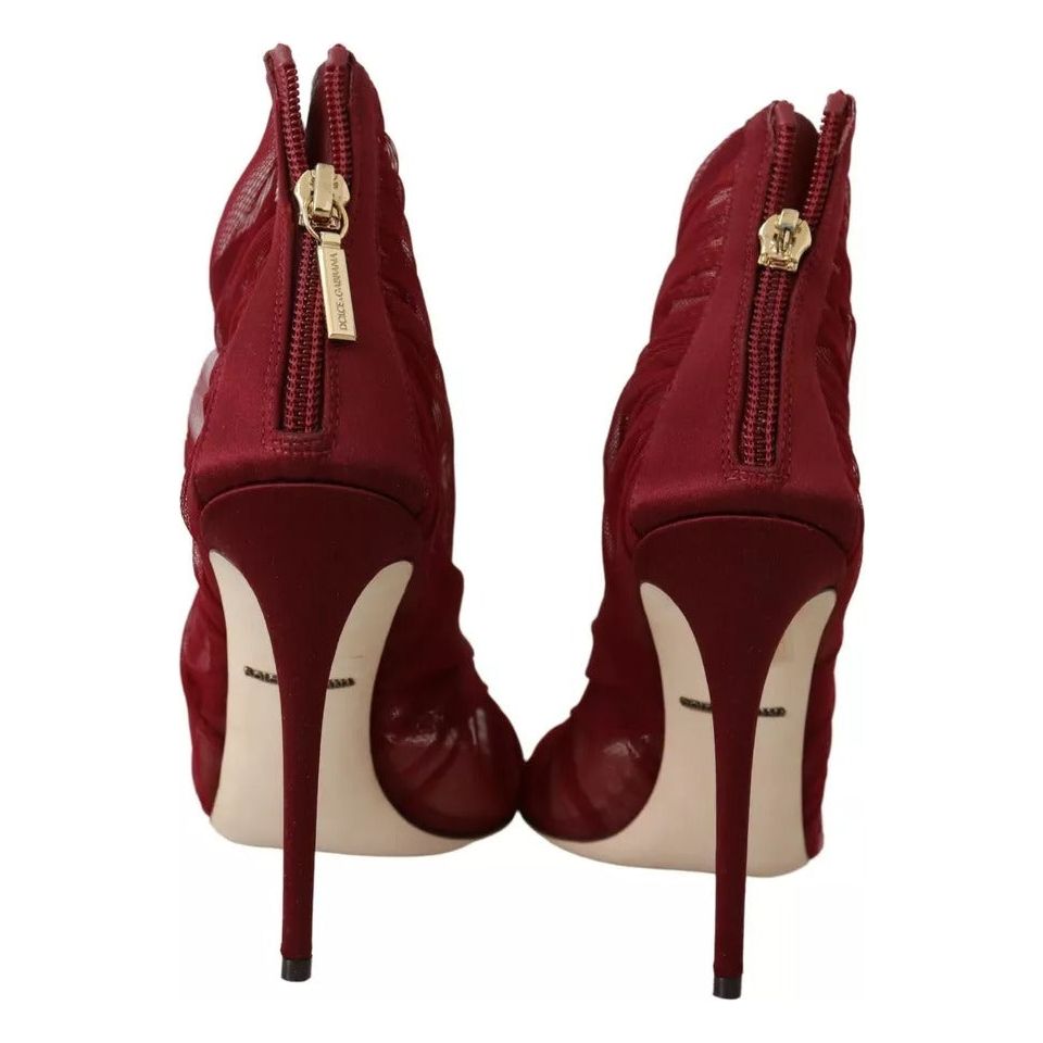 Dolce & Gabbana Red Tulle Ankle Boots Stiletto Heels Shoes LA8975-36.5