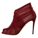 Dolce & Gabbana Red Tulle Ankle Boots Stiletto Heels Shoes LA8975-36.5