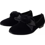 Dolce & Gabbana Black Velvet Flats Bow Young Queen Shoes