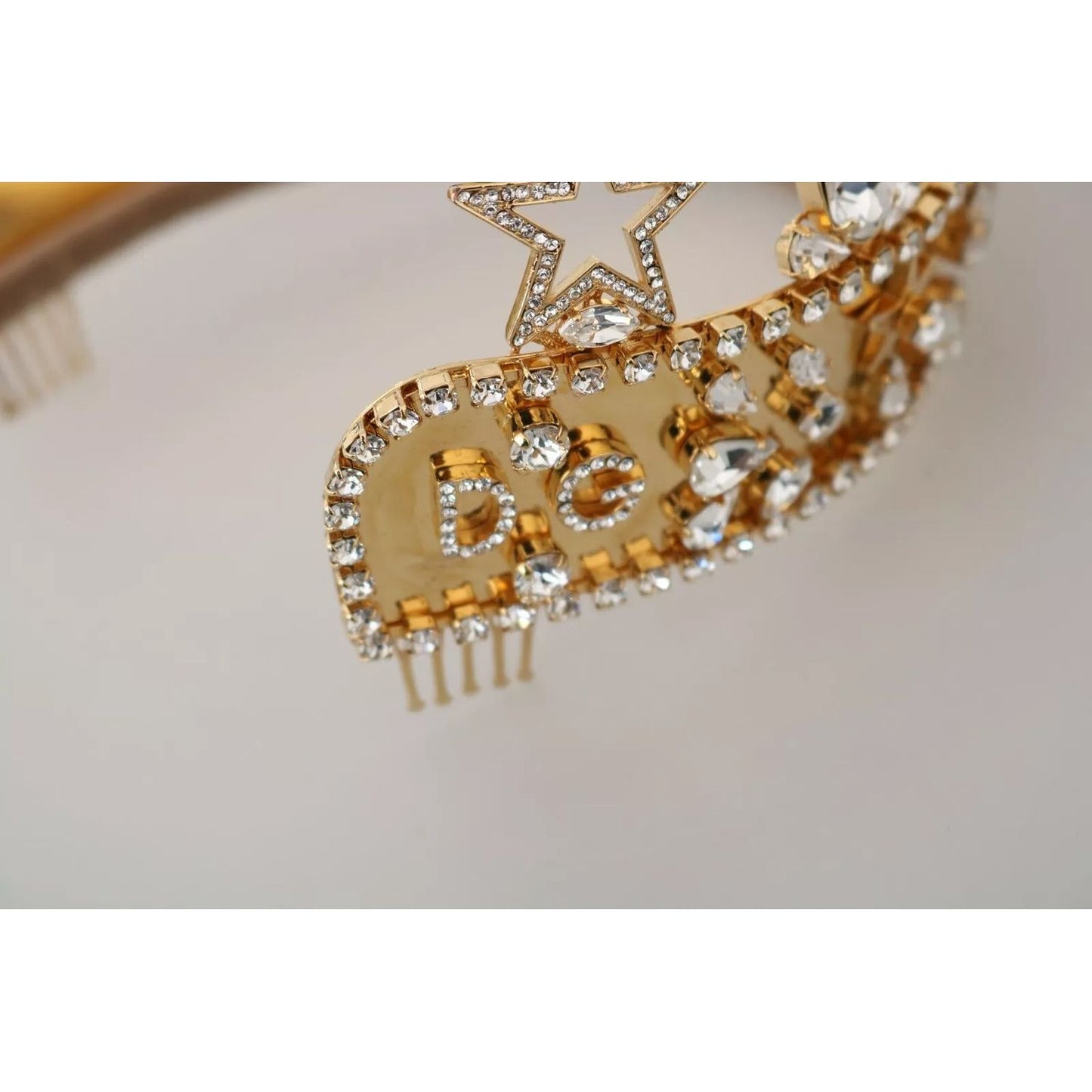 Dolce & Gabbana Gold Crystal Star STRASS Crown Logo Tiara Diadem