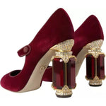 Dolce & Gabbana Red Velvet Gold Crystals Heels Mary Janes Shoes LA10580#2-40