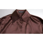 Dolce & Gabbana Brown Silk Collared Long Sleeves Top Blouse TSH84241-36