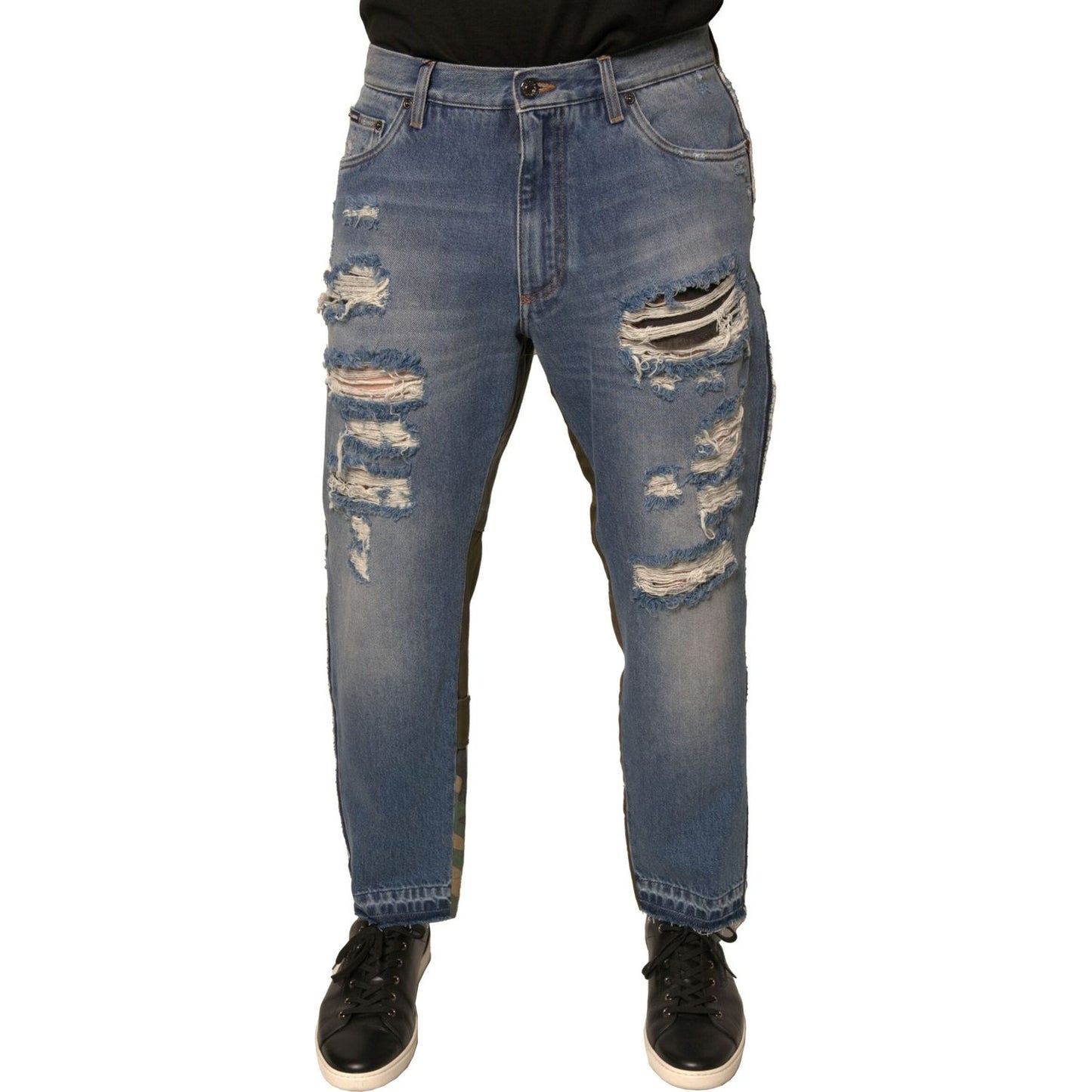 Dolce & Gabbana Blue Tattered Straight Cropped Denim Jeans