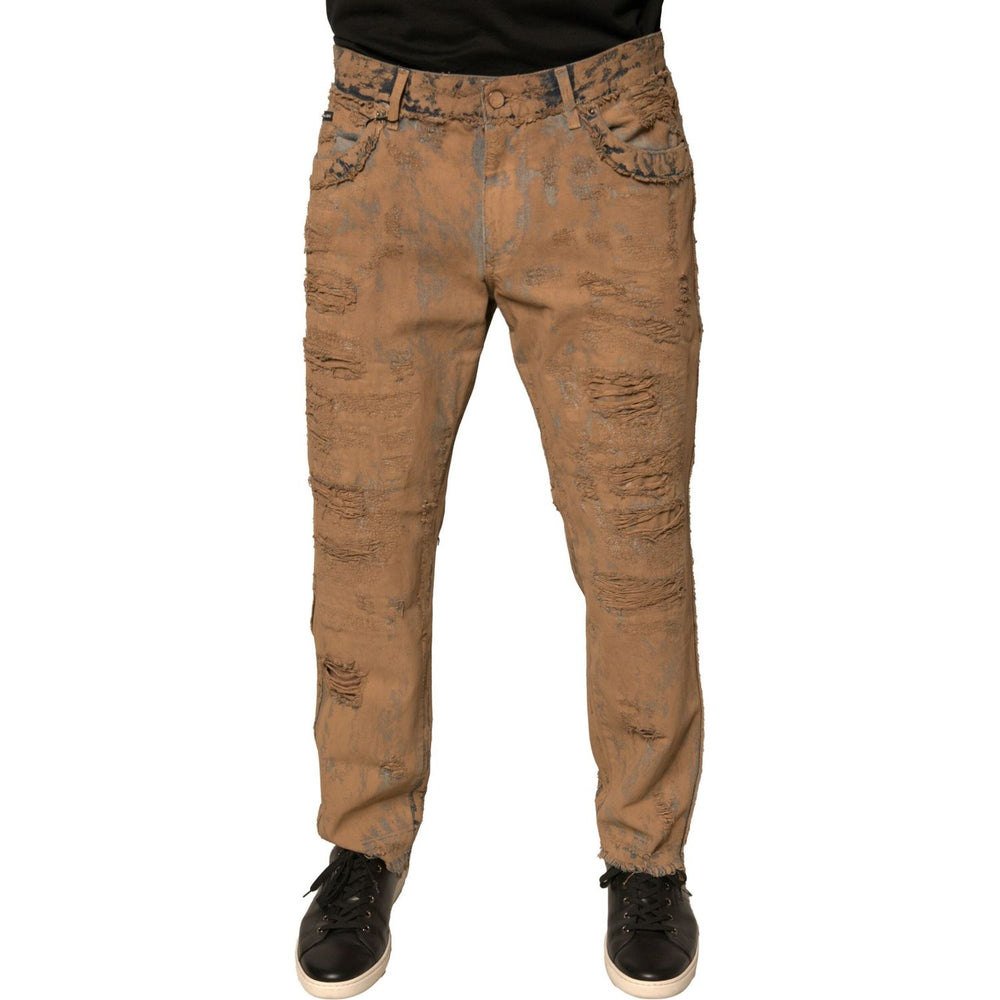 Dolce & Gabbana Brown Tattered Cotton Skinny Denim Jeans