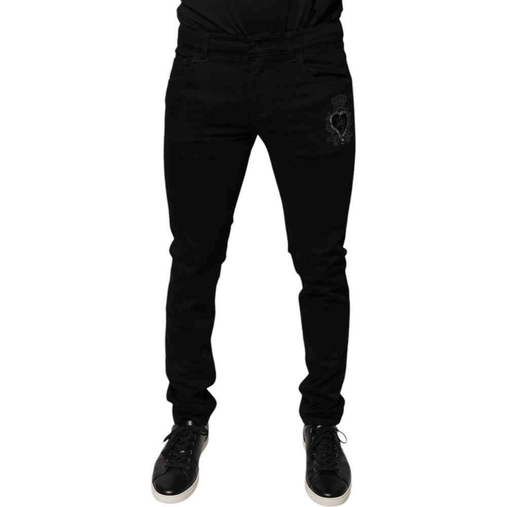 Dolce & Gabbana Black DG Crown Logo Cotton Skinny Denim Jeans