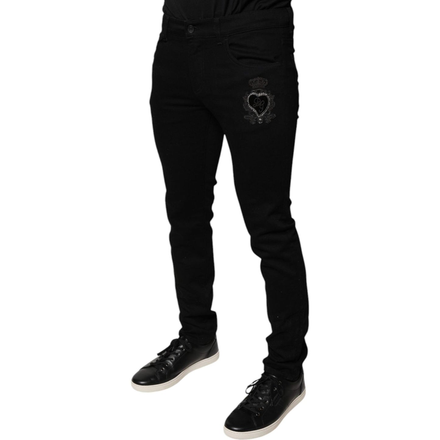 Dolce & Gabbana Black DG Crown Logo Cotton Skinny Denim Jeans