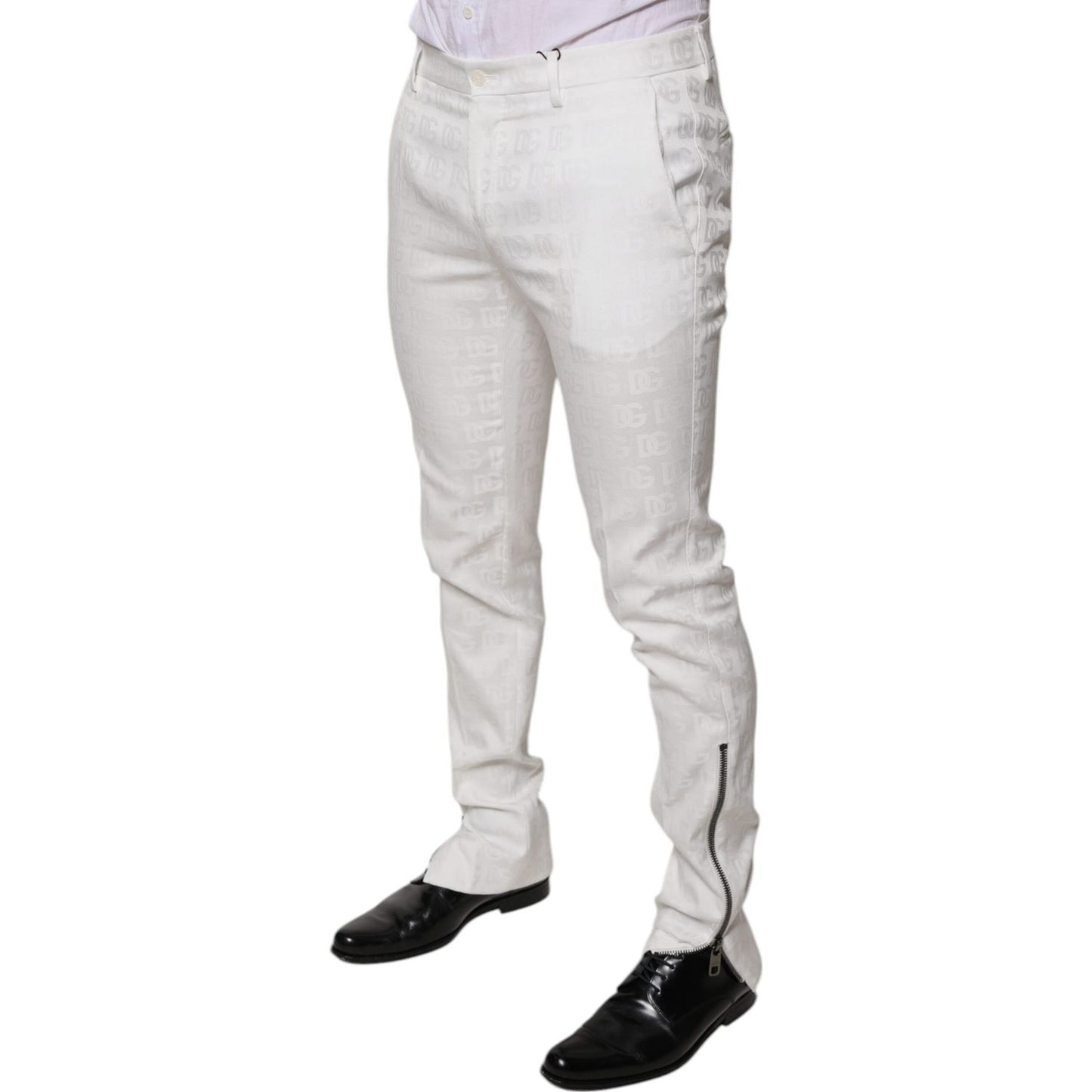 Dolce & Gabbana White Cotton Tapered Formal Dress Pants