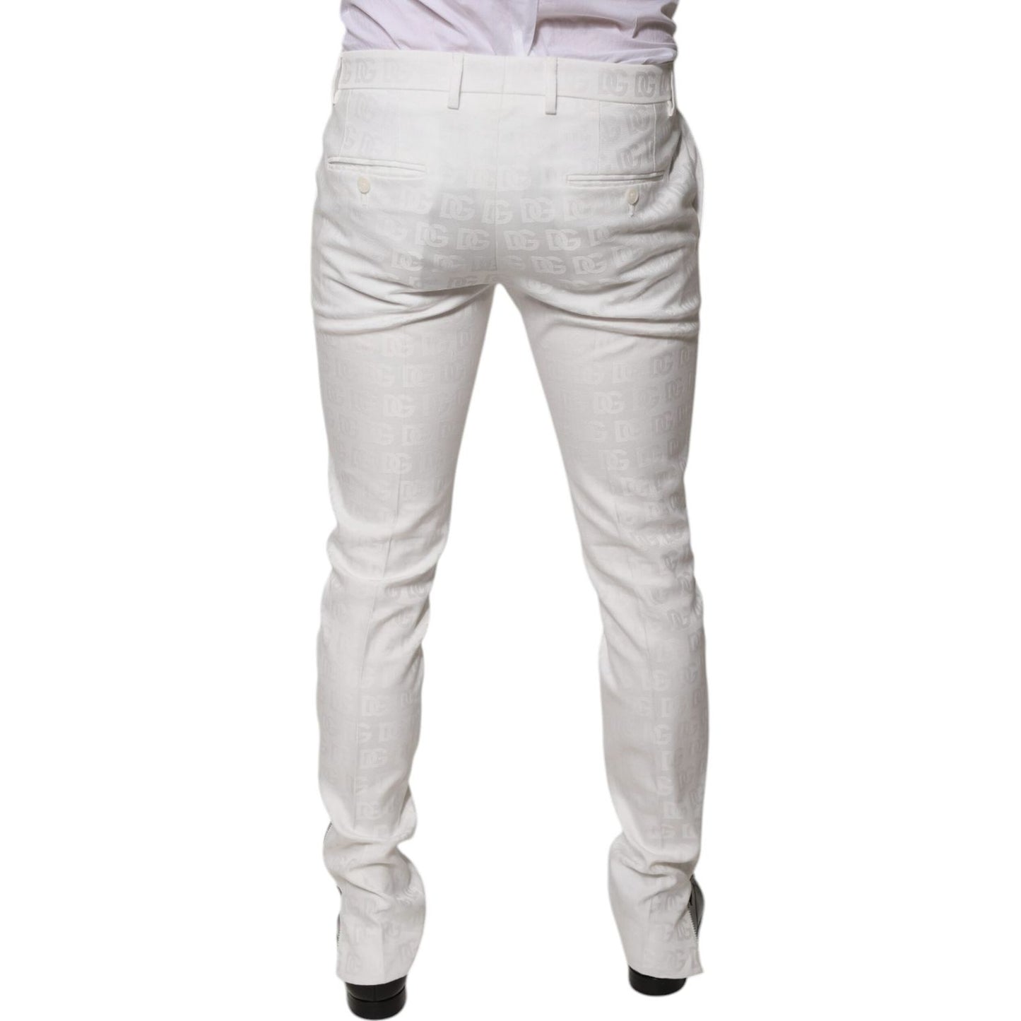Dolce & Gabbana White Cotton Tapered Formal Dress Pants