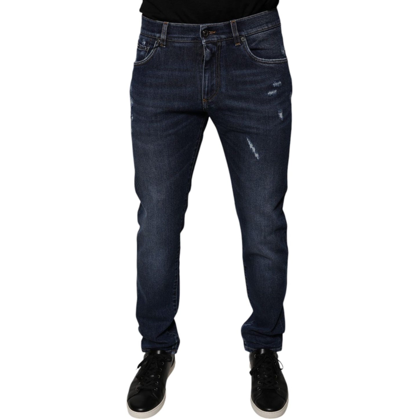 Dolce & Gabbana Dark Blue Cotton Logo Skinny Denim Jeans