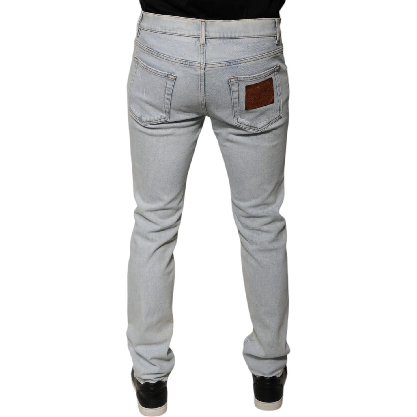 Dolce & Gabbana Light Blue Cotton Blend Tattered Skinny Denim Jeans