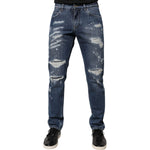 Dolce & Gabbana Blue Cotton Tattered Skinny Denim Jeans