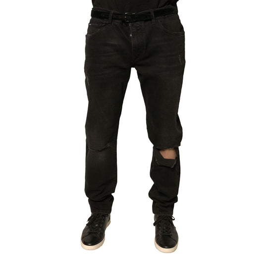 Dolce & Gabbana Black Ripped Logo Cotton Skinny Denim Jeans