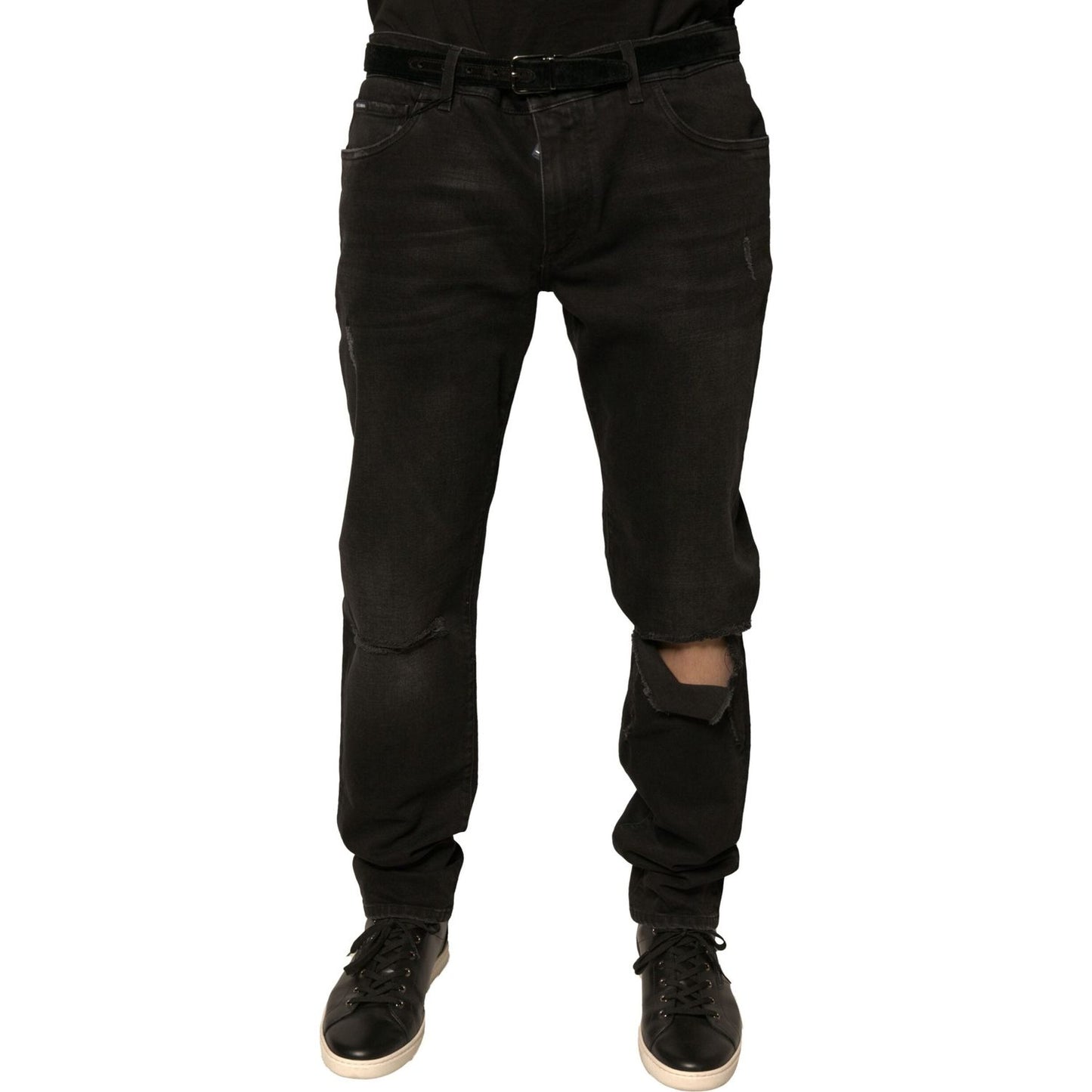 Dolce & Gabbana Black Ripped Logo Cotton Skinny Denim Jeans