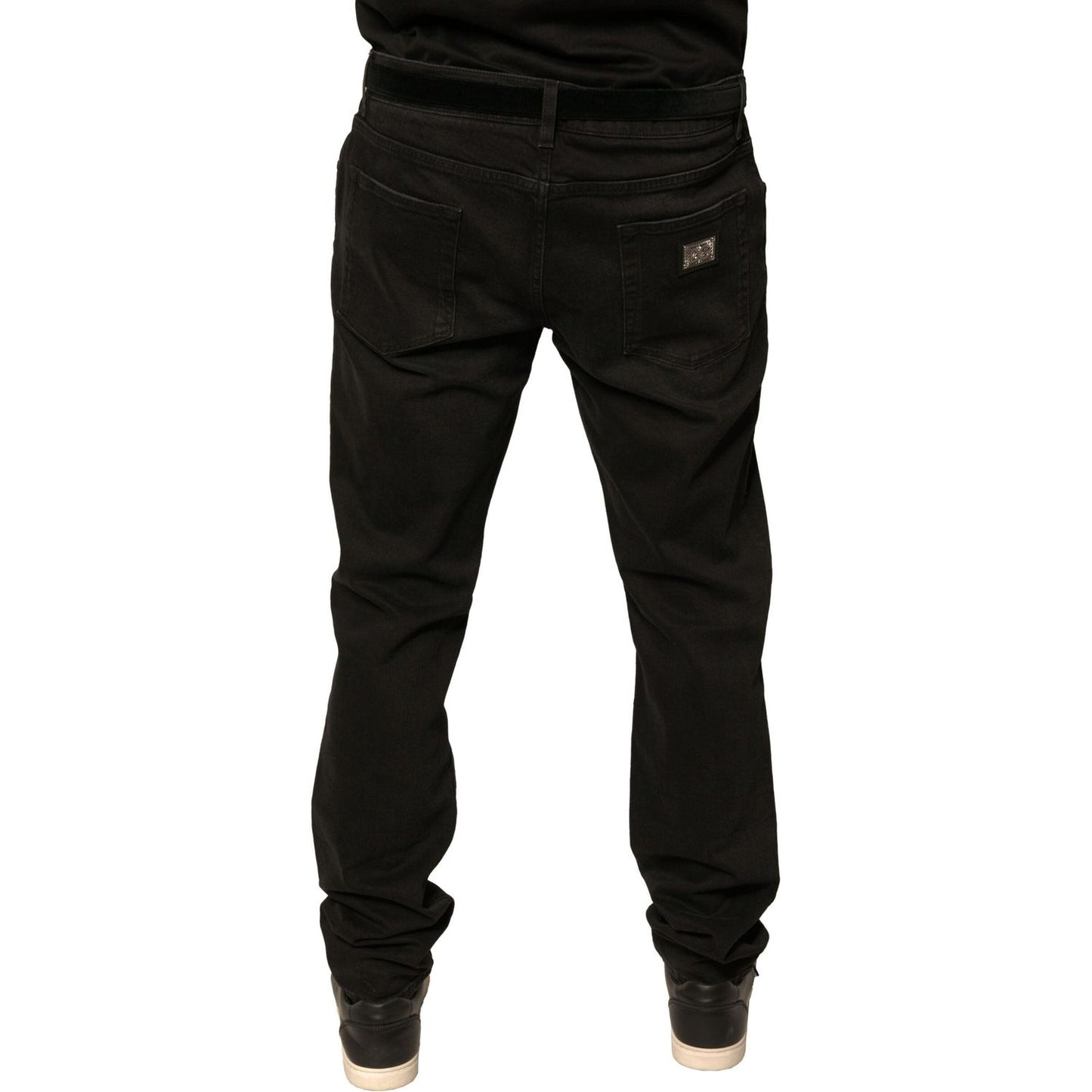 Dolce & Gabbana Black Ripped Logo Cotton Skinny Denim Jeans