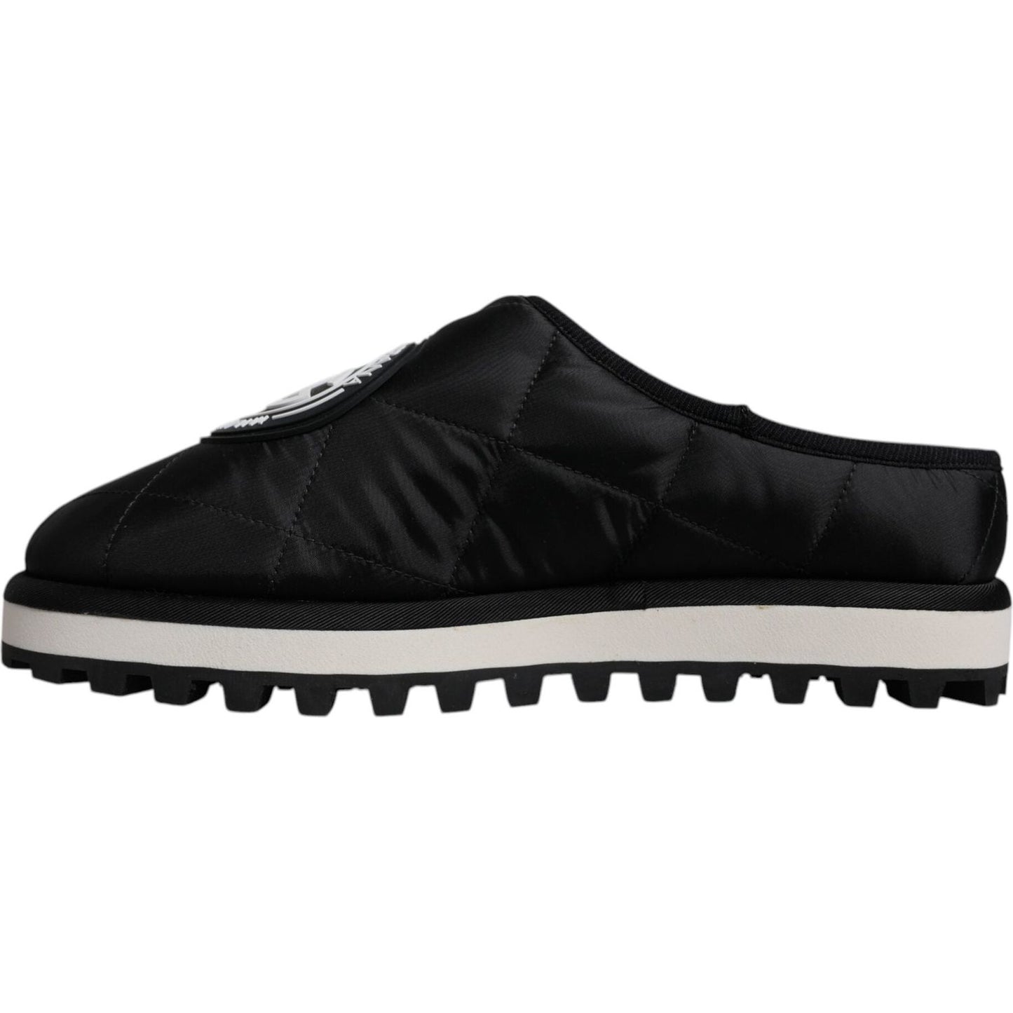 Dolce & Gabbana Black Nylon Quilted Logo Patch Sandals Slides Shoes