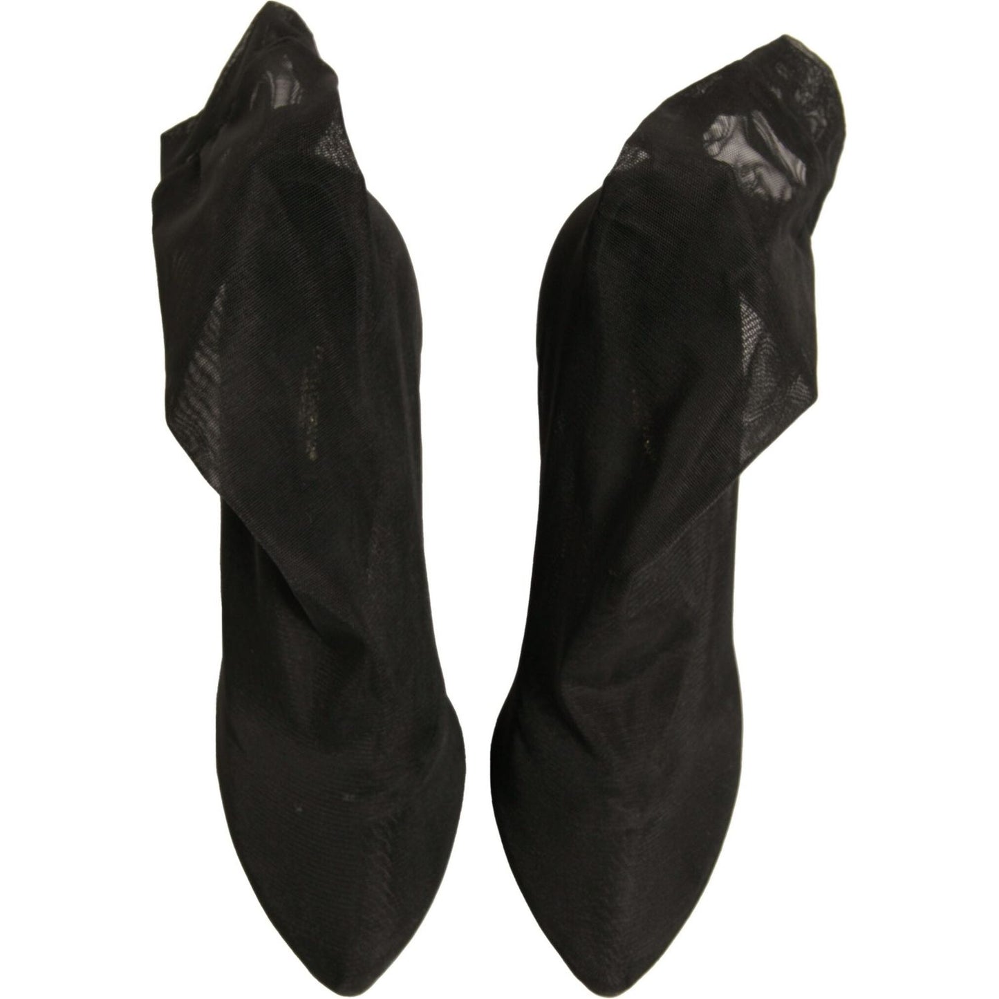 Dolce & Gabbana Black Silk Mesh Sock Style Heels Boots Shoes