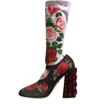 Dolce & Gabbana Black Floral Socks Crystal Boots Jersey Shoes