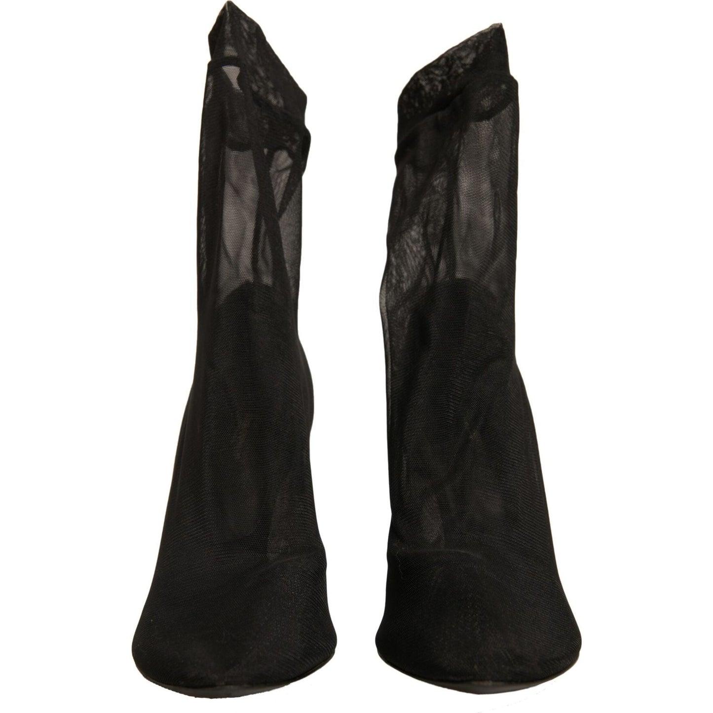 Dolce & Gabbana Black Silk Mesh Sock Style Heels Boots Shoes