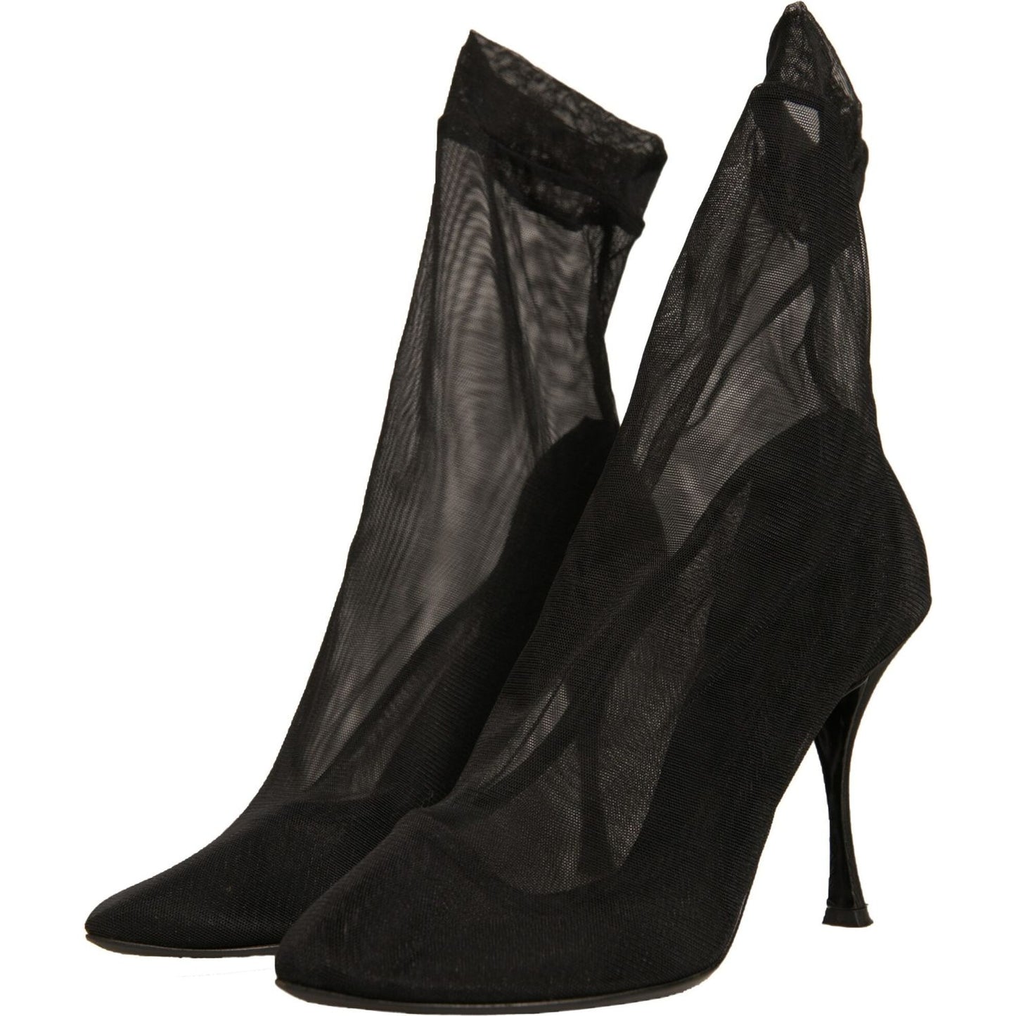 Dolce & Gabbana Black Silk Mesh Sock Style Heels Boots Shoes