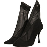 Dolce & Gabbana Black Silk Mesh Sock Style Heels Boots Shoes