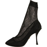 Dolce & Gabbana Black Silk Mesh Sock Style Heels Boots Shoes