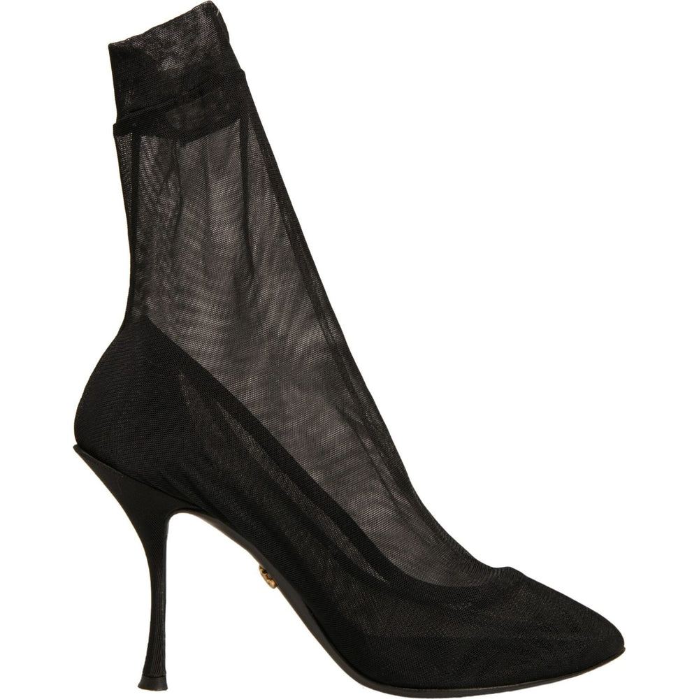 Dolce & Gabbana Black Silk Mesh Sock Style Heels Boots Shoes