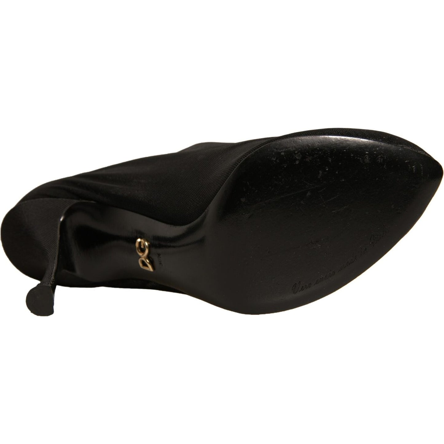 Dolce & Gabbana Black Silk Mesh Sock Style Heels Boots Shoes