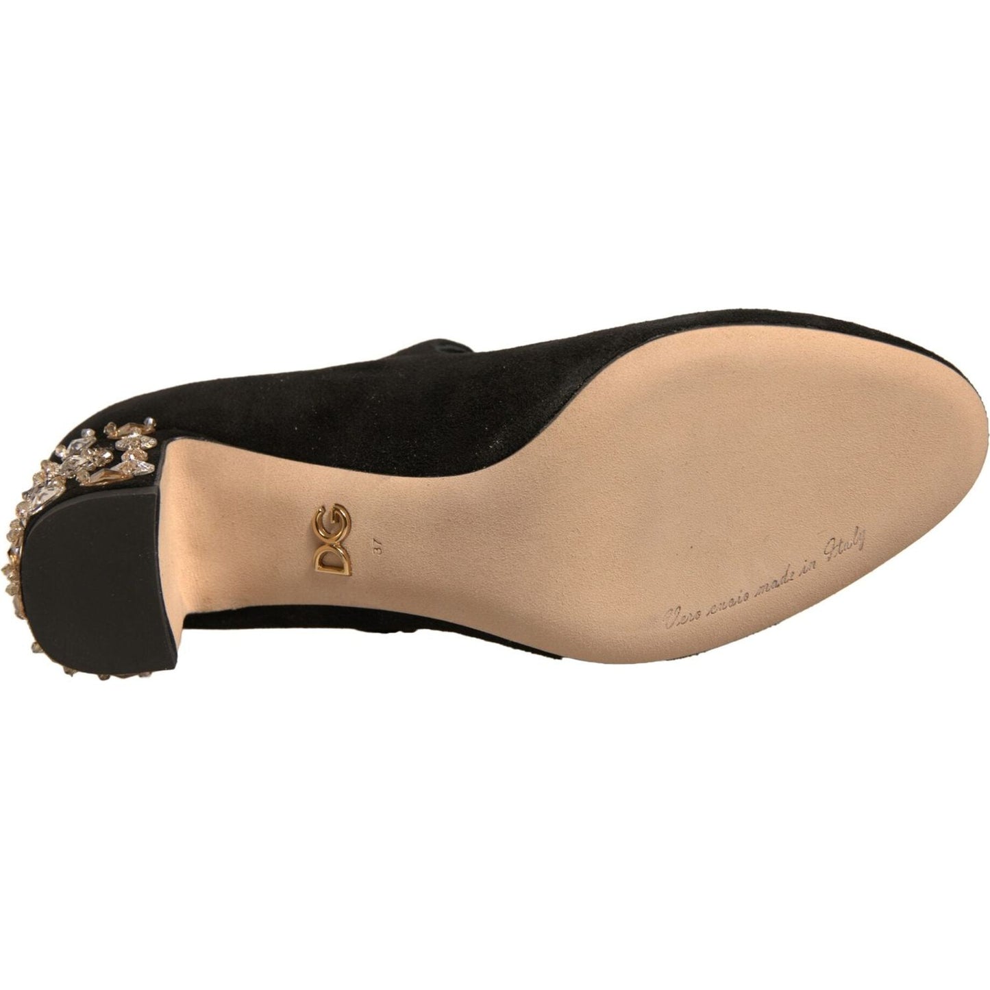 Dolce & Gabbana Black Suede Jewelled Mary Jane Pumps Shoes