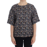 Dolce & Gabbana Gray Gold Key Print Silk Blouse T-shirt SIG13325-4