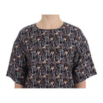 Dolce & Gabbana Gray Gold Key Print Silk Blouse T-shirt SIG13325-4