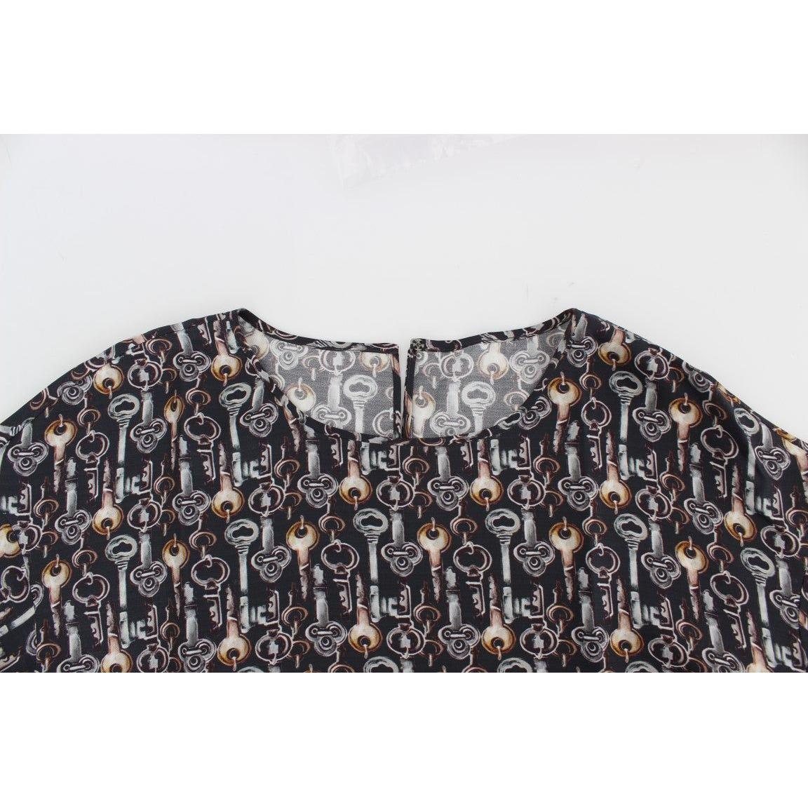 Dolce & Gabbana Gray Gold Key Print Silk Blouse T-shirt SIG13325-4