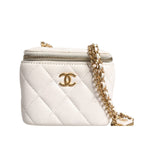 Chanel White Matelasse Lambskin Gold Chain Shoulder Vanity Mirror