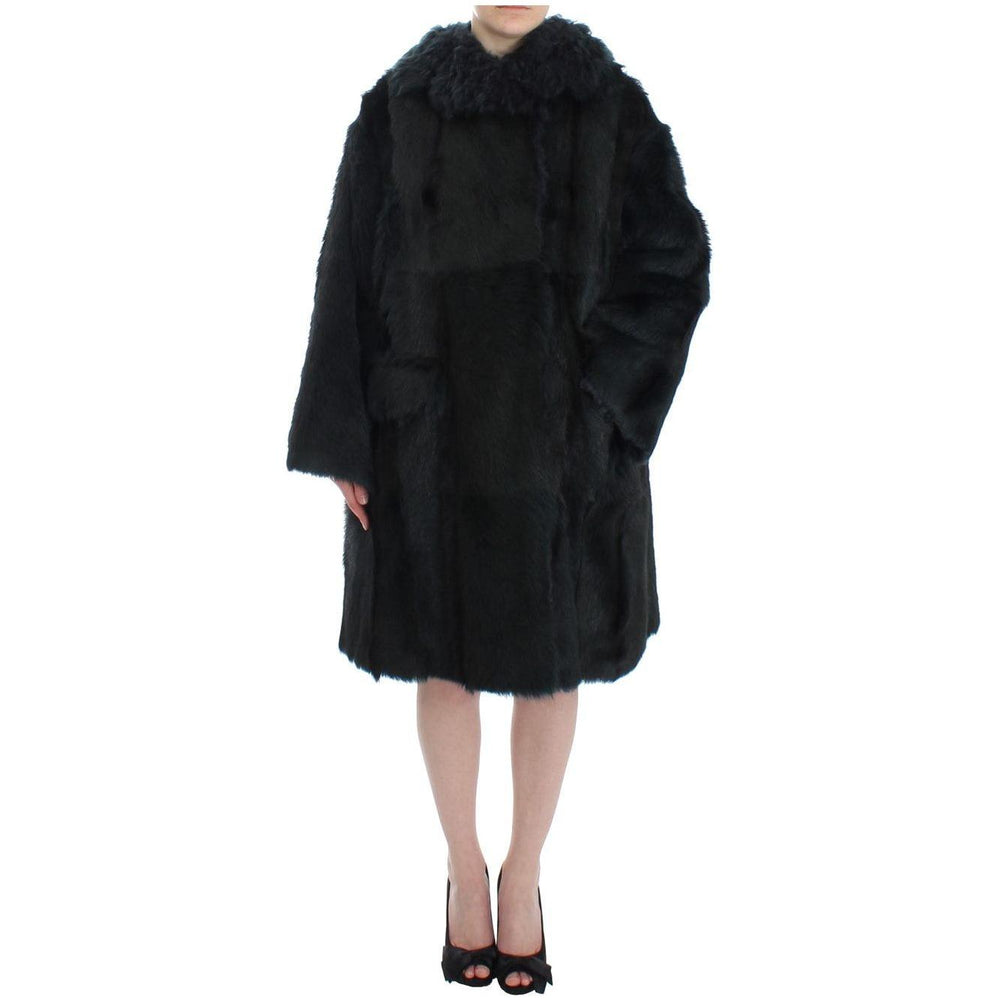 Dolce & Gabbana Black Goat Fur Shearling Long Jacket Coat SIG12483-1
