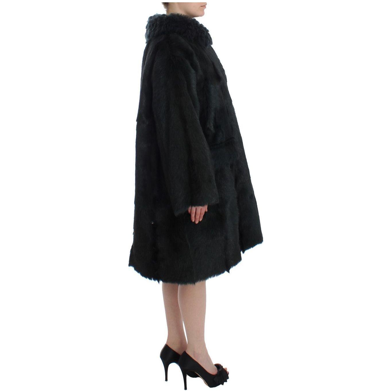 Dolce & Gabbana Black Goat Fur Shearling Long Jacket Coat SIG12483-1