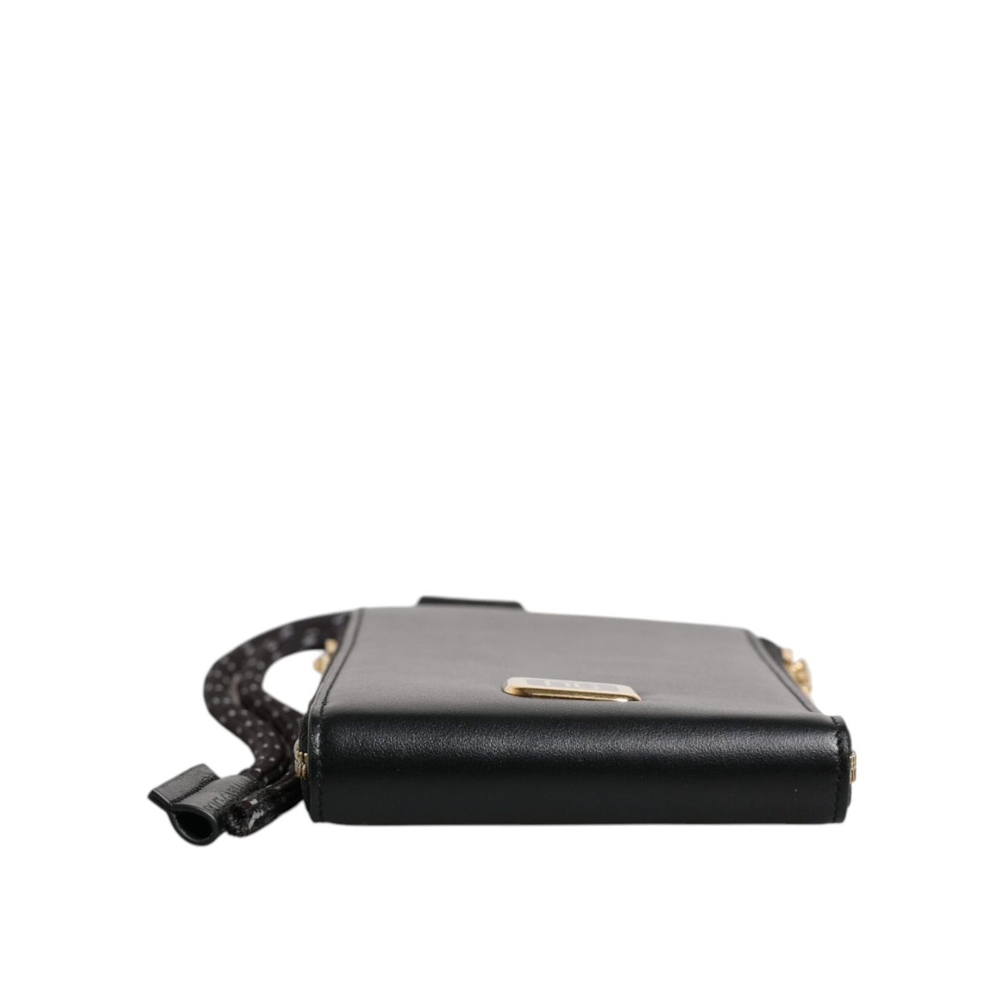 Dolce & Gabbana Black Leather Logo Plaque Neck Strap Card Coin Wallet