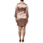 Emporio Armani Pink Satin Long Sleeves Sheath Wrap Mini Dress