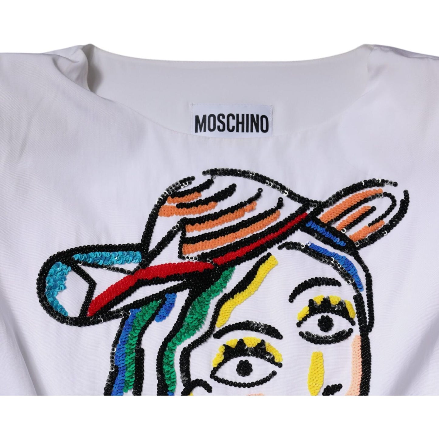 Moschino Couture White Printed Viscose Sheath Mini Dress