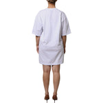 MSGM White Logo Print Cotton T-shirt Short Sleeves Mini Dress