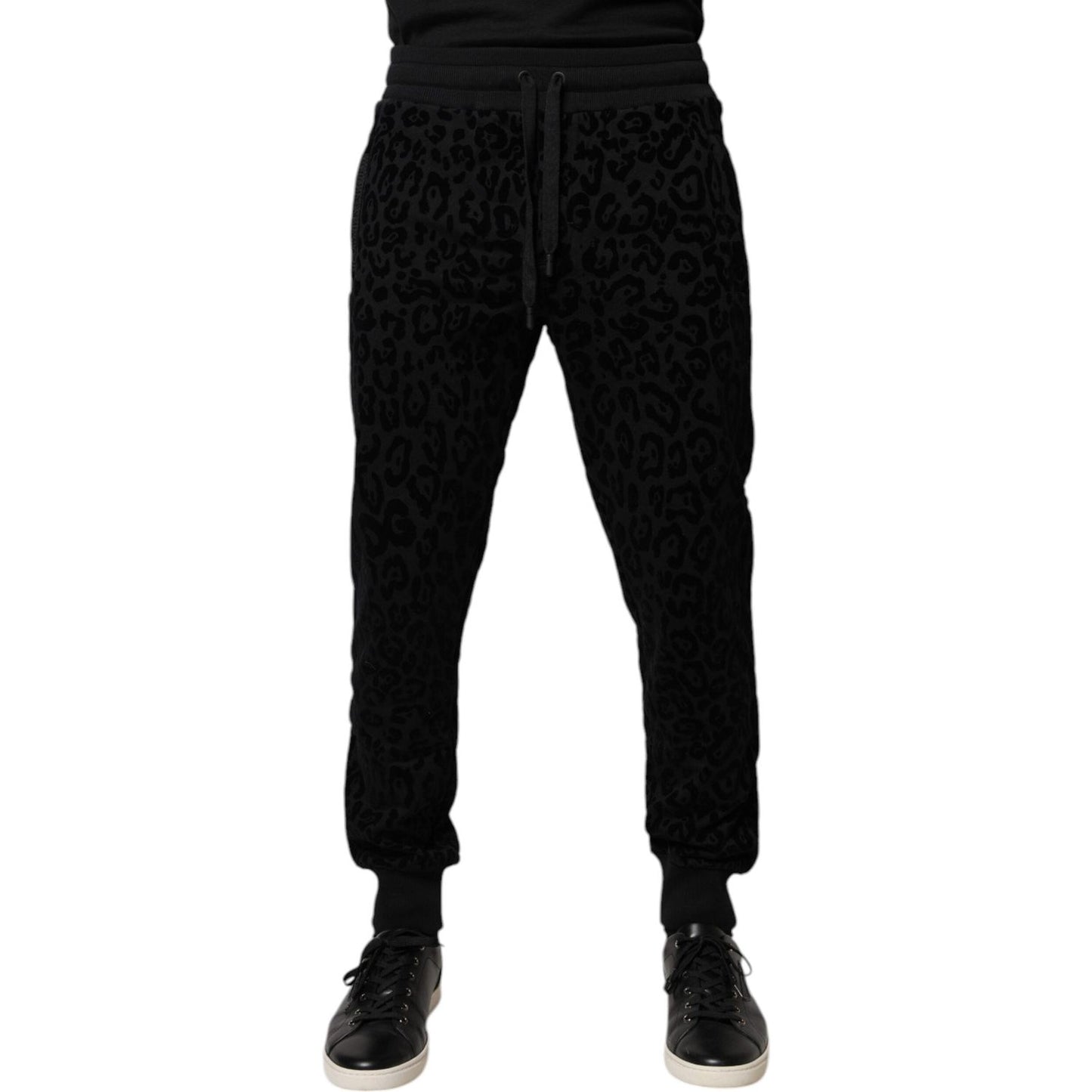 Dolce & Gabbana Black Leopard Cotton Jogger Sweatpants Pants