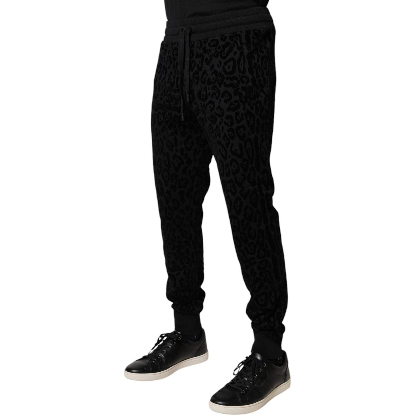 Dolce & Gabbana Black Leopard Cotton Jogger Sweatpants Pants