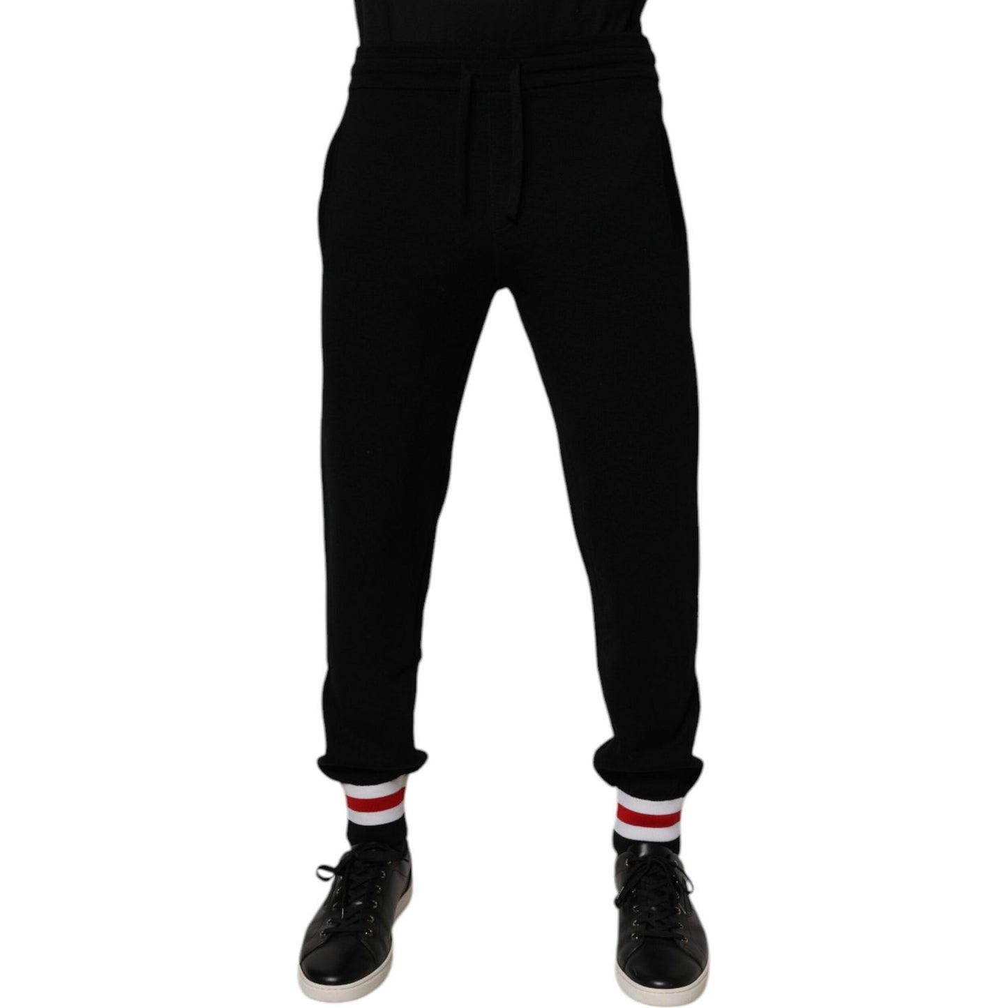 Dolce & Gabbana Black Wool Mid Waist Jogger Sweatpants Pants