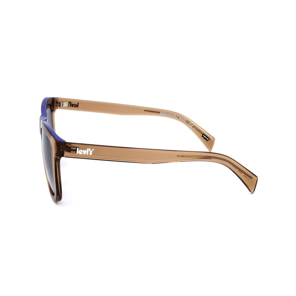 Levi's Brown Resin Sunglasses side view showing logo, brown frame, and temple with dimensions 53/22/145 mm