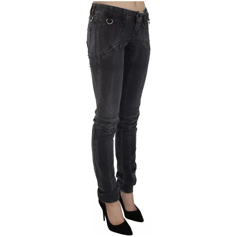 John Galliano Grey Washed Low Waist Zipper Side Skinny Denim Jeans