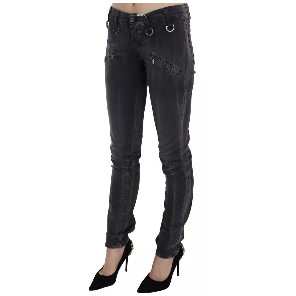 John Galliano Grey Washed Low Waist Zipper Side Skinny Denim Jeans