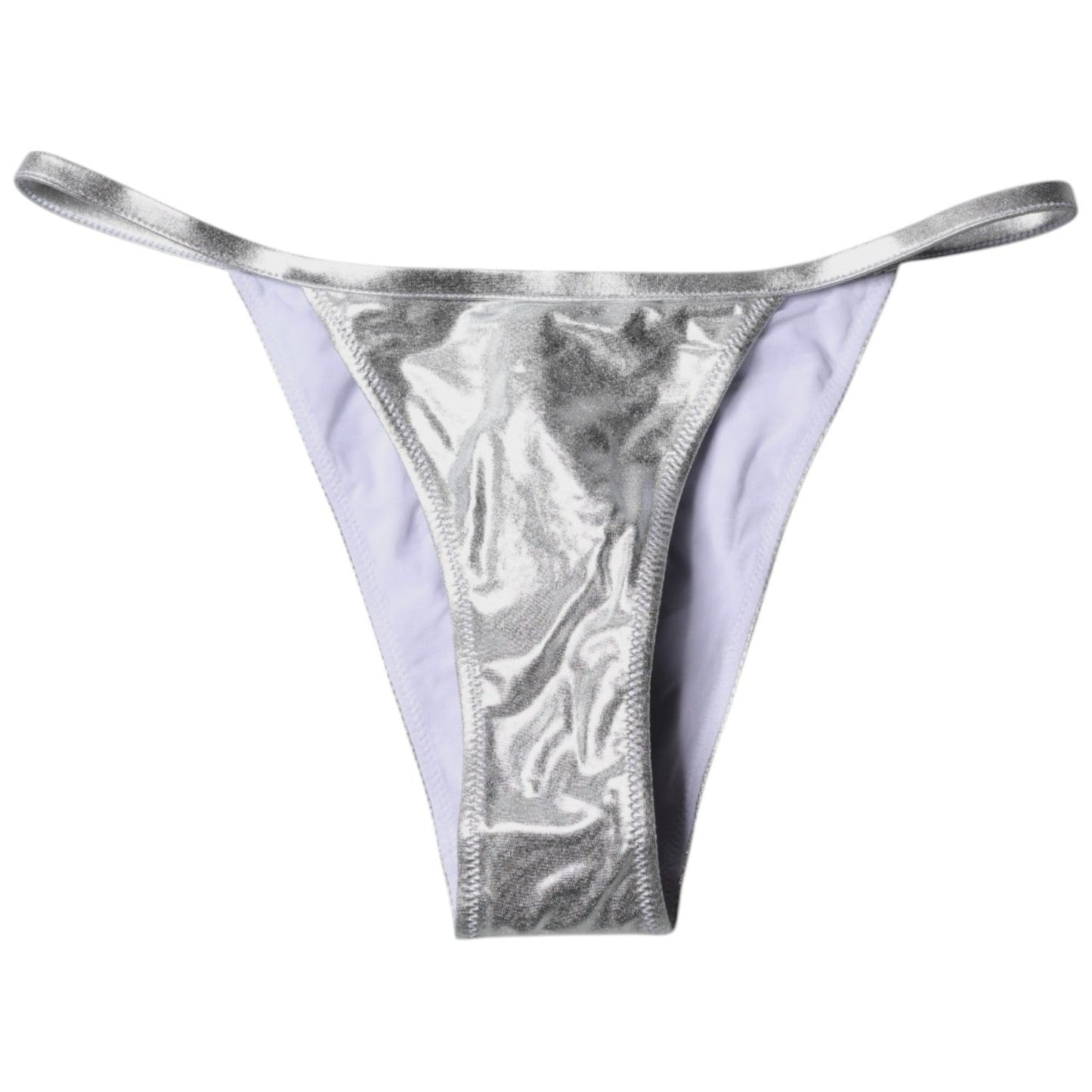 Dolce & Gabbana Silver Polyester Beachwear Bikini Bottom Swimwear
