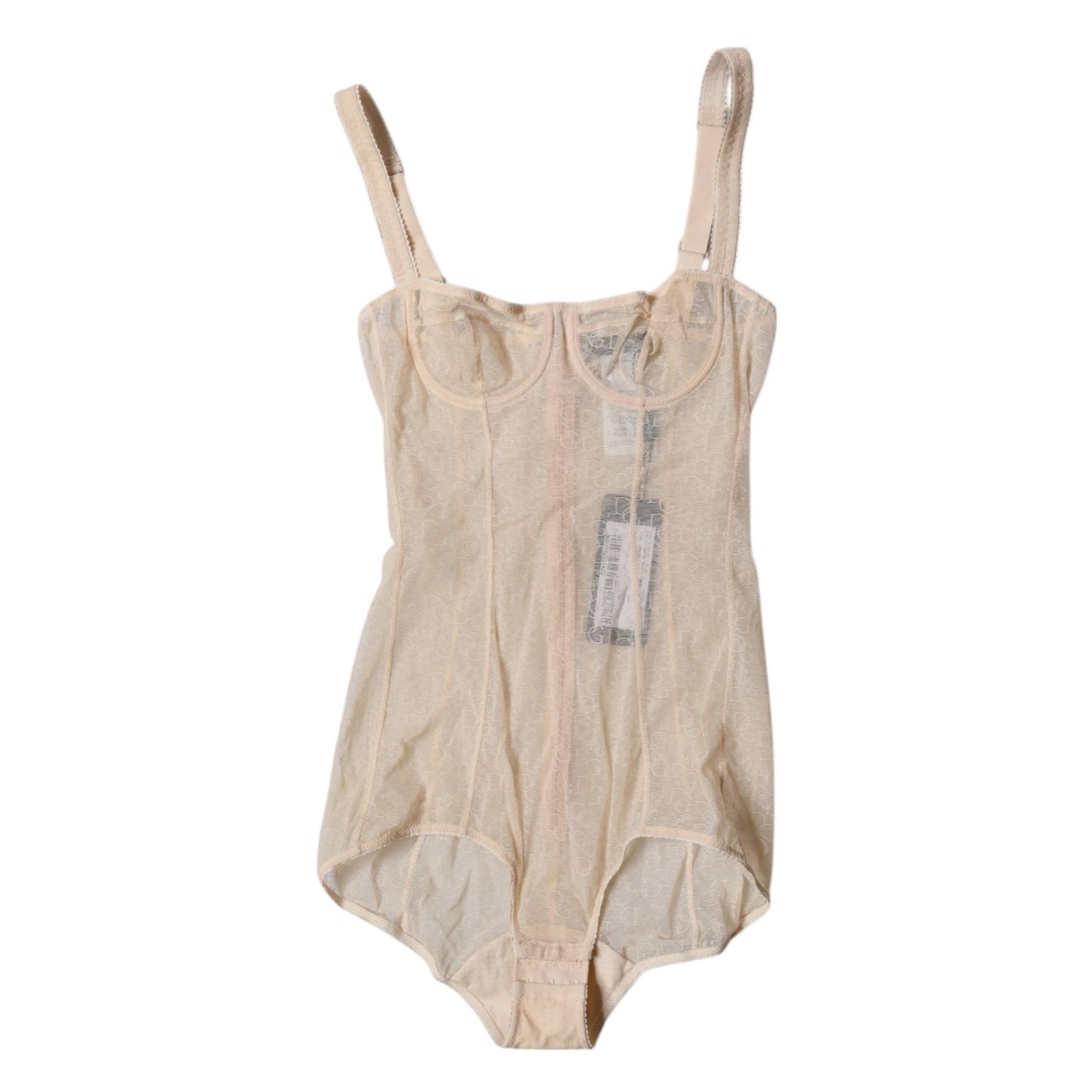 Dolce & Gabbana Beige Tulle Balconette Bra Bodysuit Underwear