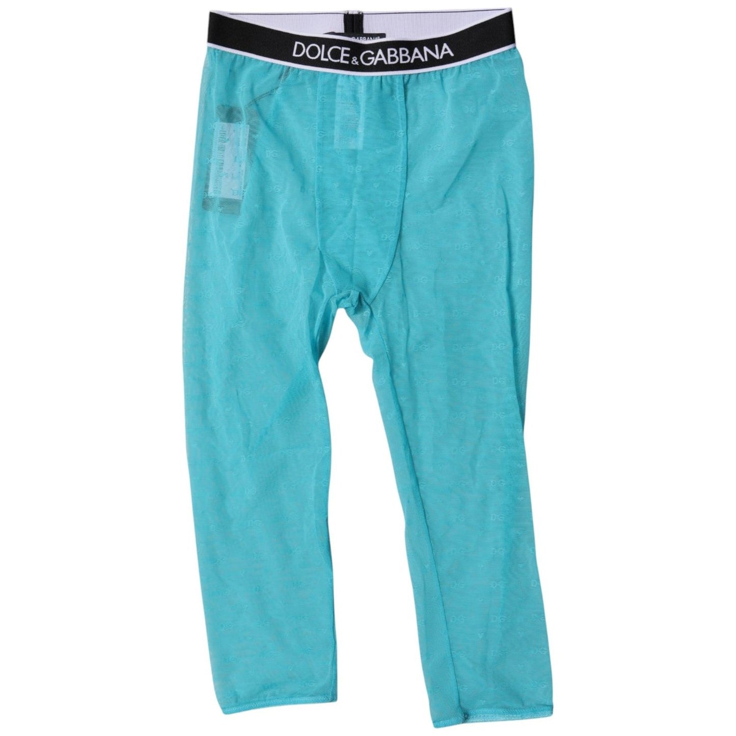 Dolce & Gabbana Light Blue DG Logo Nylon Cropped Tights Underwear